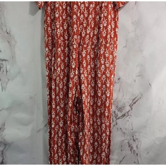 Porridge Jumpsuit Womens Medium Orange White Floral Wide Leg V Neck Pocket - Picture 7 of 11
